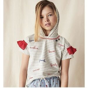 Matilda Jane Blaire Striped Graphic Hoodie Gray white Red Size 16